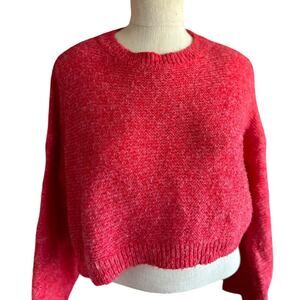Womens Sweater Size Medium Red Cropped Girly Crew Neck